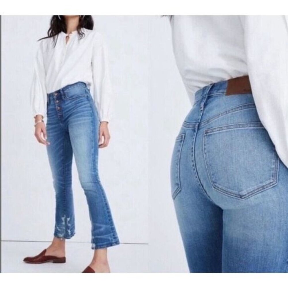 Madewell Cali Demi Boot Distressed Button Fly Denim Stretch Jeans Size 25P